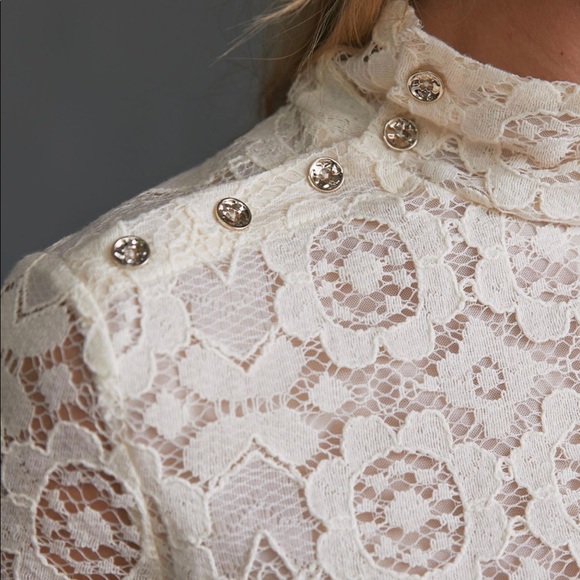 New Maeve Anthropologie ivory Lace Mock Neck long sleeve Top size xs - Picture 3 of 7